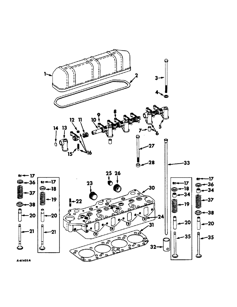 Схема запчастей Case IH 340 - (022) - DIESEL ENGINE, CYLINDER HEAD, VALVE COVER, VALVES AND VALVE LEVERS (01) - ENGINE
