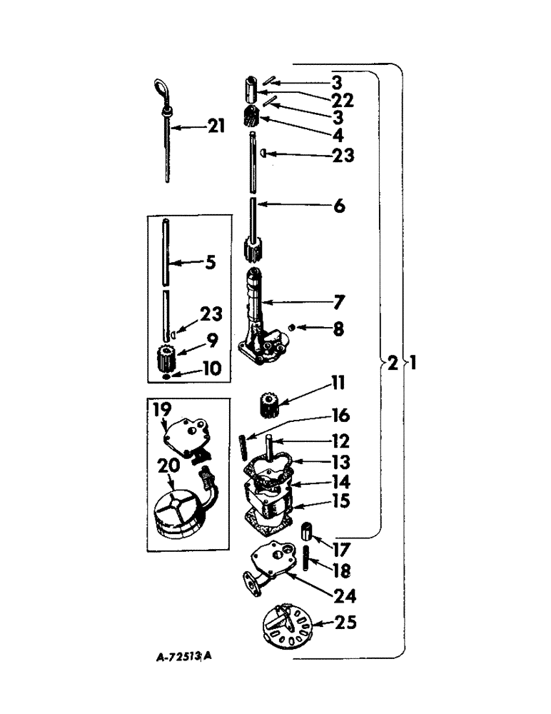 Схема запчастей Case IH B414 - (055) - LUBRICATION SYSTEM, OIL PUMP AND OIL LEVEL GAUGE, DIESEL EINGINE TRACTORS Lubrication System