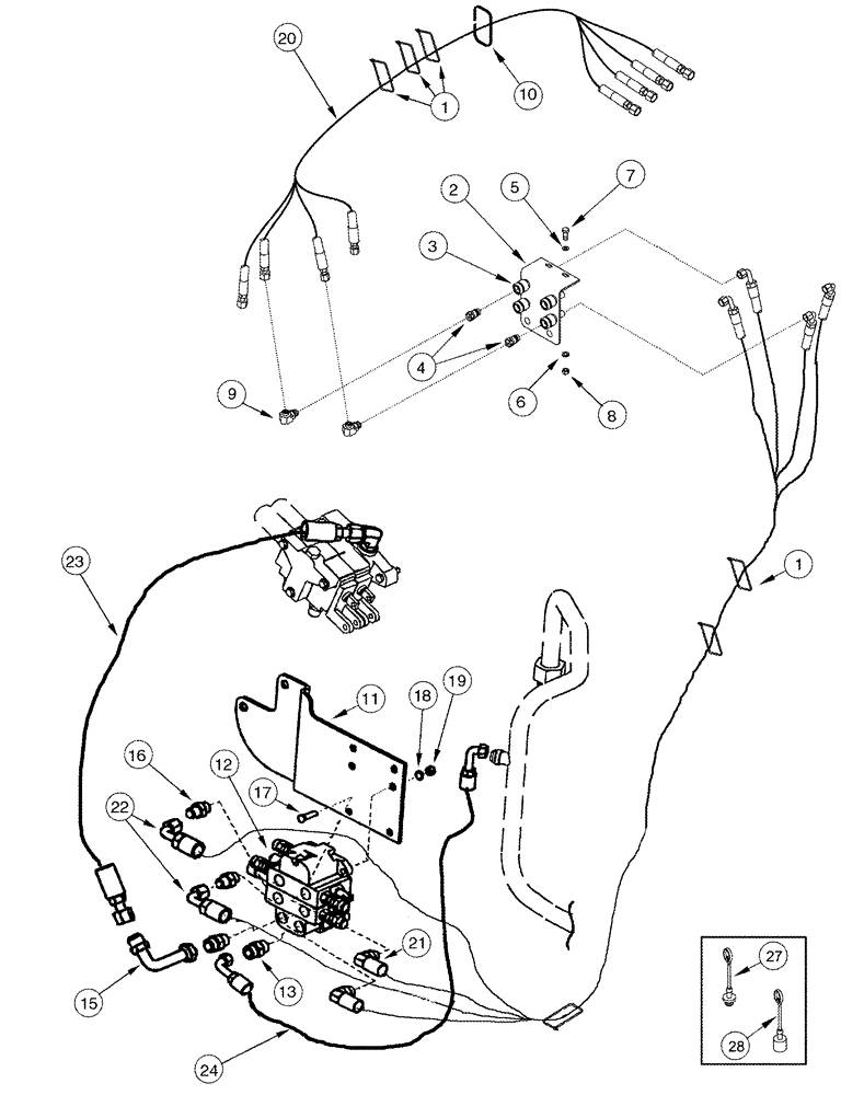 Схема запчастей Case IH L555 - (08-07) - HYDRAULICS EXTERNAL VALVE 2 Function - CX70 - CX100 Without Self Leveling (08) - HYDRAULICS