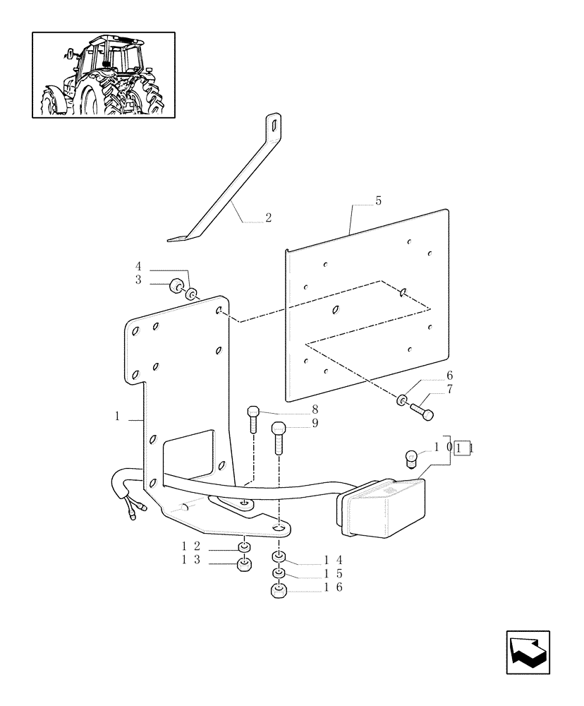Схема запчастей Case IH MXM155 - (1.98.3/01) - (VAR.965) LICENSE PLATE LAMP & SUPPORT, MOUNTING ON MUDGUARD (10) - OPERATORS PLATFORM/CAB