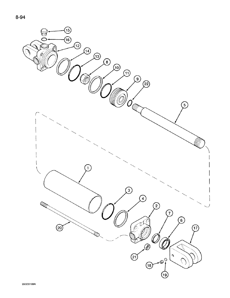 Схема запчастей Case IH 950 - (8-094) - HYDRAULIC CYLINDER, 107653A1, FERTILIZER CART HINGE, 8 ROW WIDE AND 12 ROW NARROW, VERTICAL FOLD (08) - HYDRAULICS