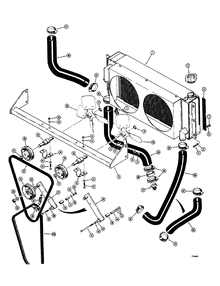 Схема запчастей Case IH 1700-SERIES - (070) - FAN, RADIATOR AND RELATED PARTS, MODELS WITH SPRING HELD IDLER ARMS (10) - ENGINE