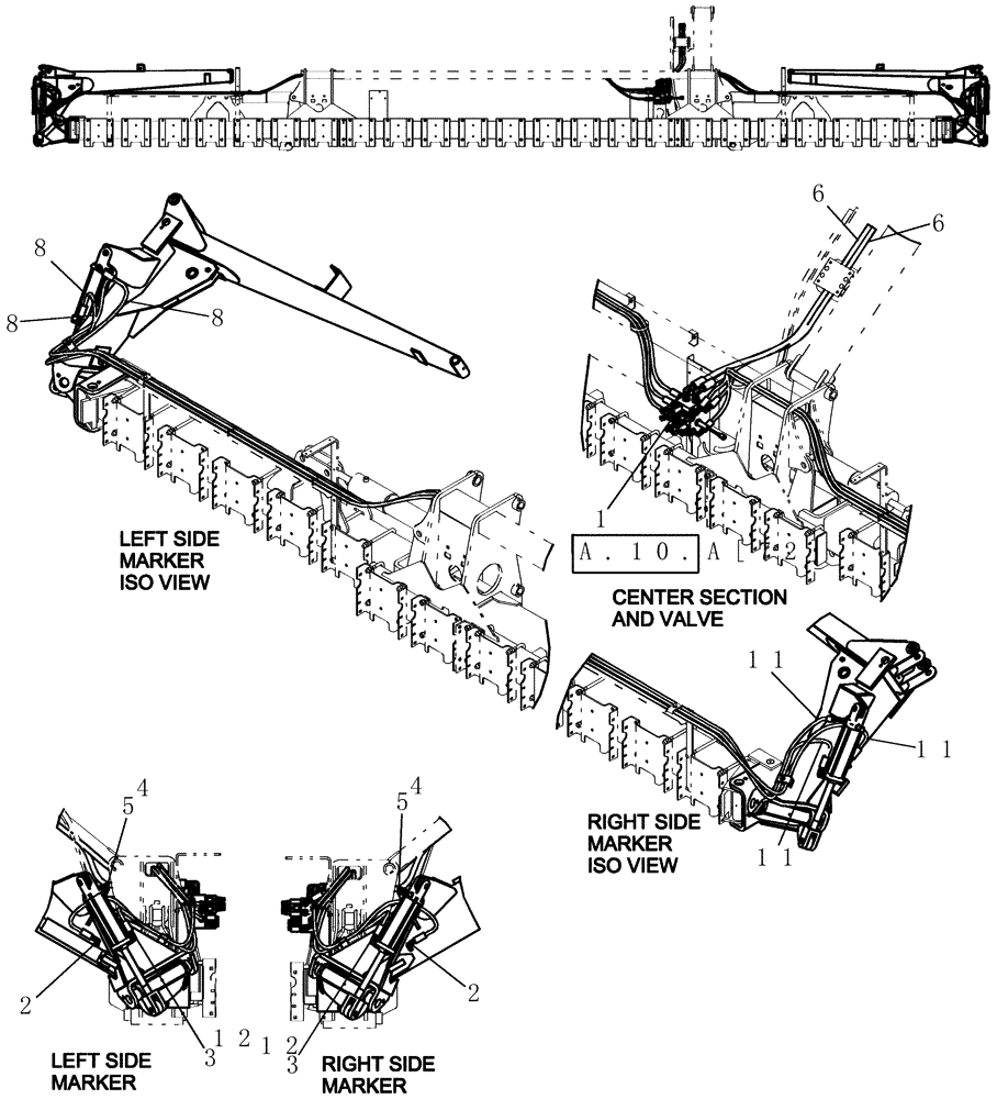 Схема запчастей Case IH 1200PT - (A.10.A[43]) - LAYOUT HYD HOSES MARKERS 12/23 ROW (ASN CBJ022252) A - Distribution Systems