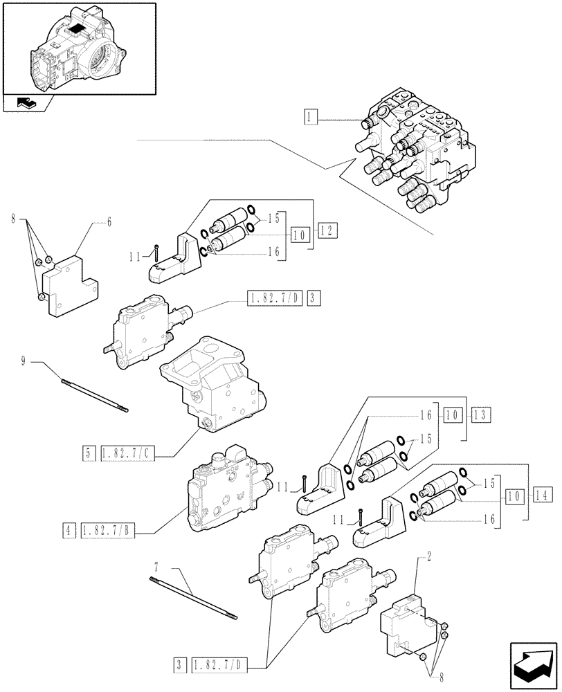 Схема запчастей Case IH PUMA 195 - (1.82.7/ A) - 3 X MECHANICAL CLOSED CENTER REMOTES (07) - HYDRAULIC SYSTEM