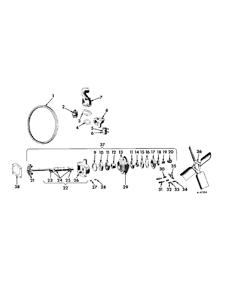 Схема запчастей Case IH SUPER M-TA - (029) - CARBURETED ENGINE, FAN, THERMOSTAT AND WATER PUMP (01) - ENGINE