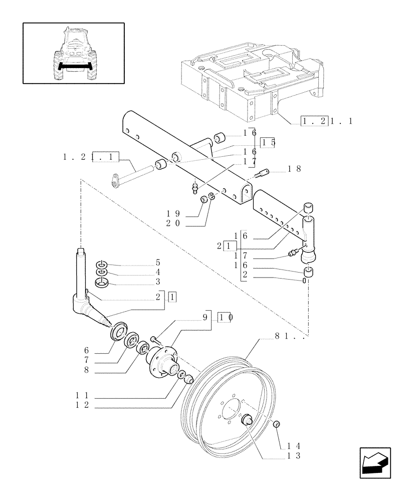 Схема запчастей Case IH JX80U - (1.41.0[01]) - FRONT AXLE - 2WD - HUBS (04) - FRONT AXLE & STEERING