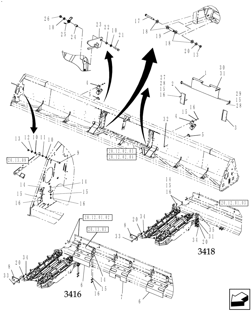 Схема запчастей Case IH 3406-30 - (20.12.02.02) - MAIN FRAME SHIELDS AND ATTACHING PARTS, 16 ROW & 18 ROW (58) - ATTACHMENTS/HEADERS