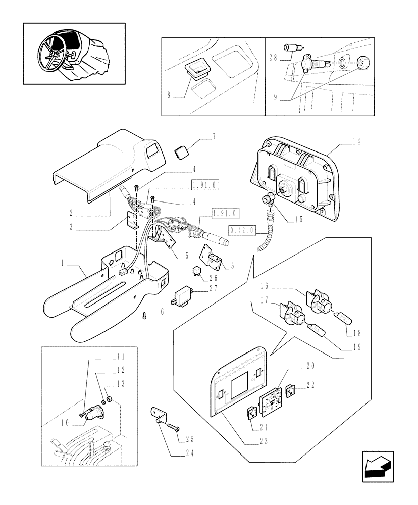 Схема запчастей Case IH JX100U - (1.91.1) - ELECTRIC SYSTEM - PANEL & PARTS (10) - OPERATORS PLATFORM/CAB