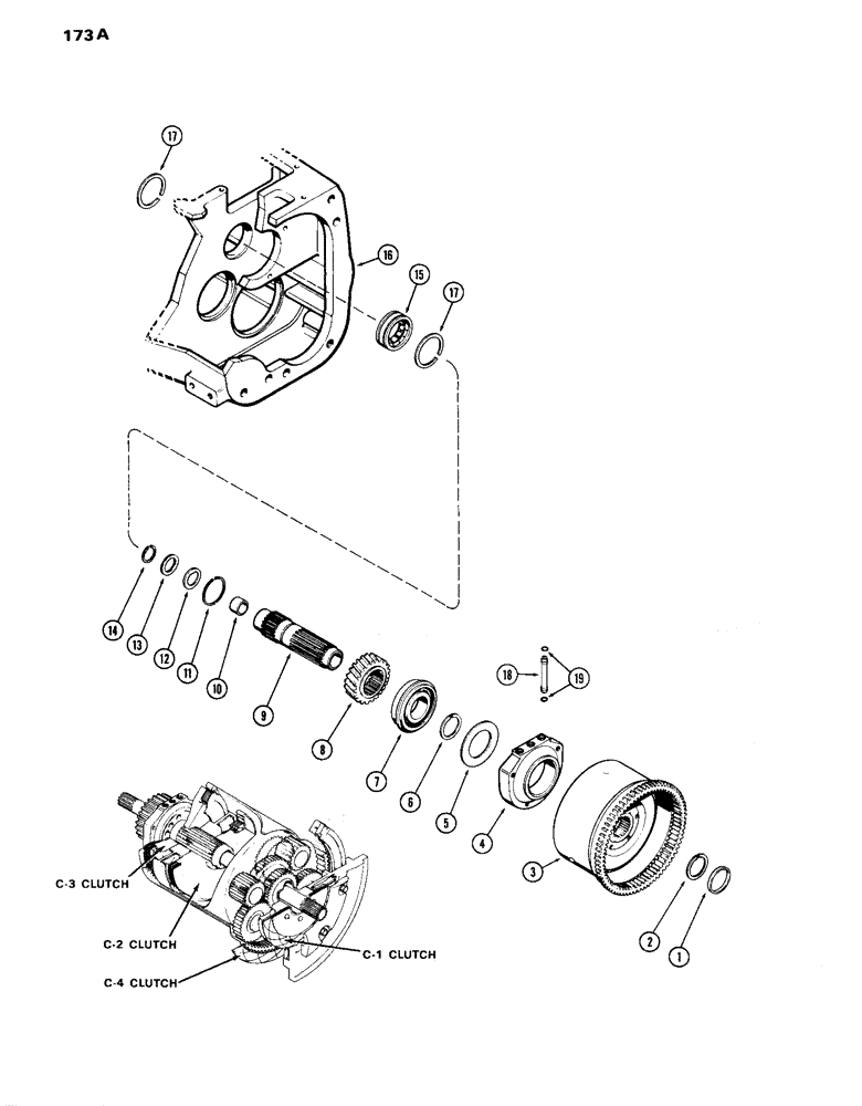 Схема запчастей Case IH 870 - (173A) - CLUTCH, PLANETARY OUTPUT, POWER SHIFT (06) - POWER TRAIN