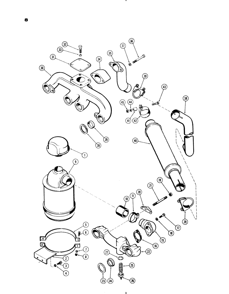 Схема запчастей Case IH 730 SERIES - (008) - AIR CLEANER, 267 DIESEL, GROVE, MANIFOLD AND MUFFLER (02) - ENGINE