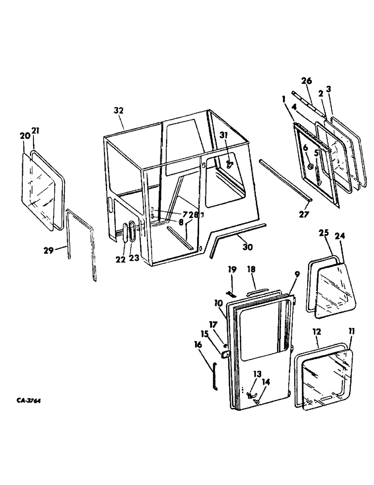 Схема запчастей Case IH 4166 - (13-19) - SUPERSTRUCTURE, CAB GLASS AND DOORS (05) - SUPERSTRUCTURE