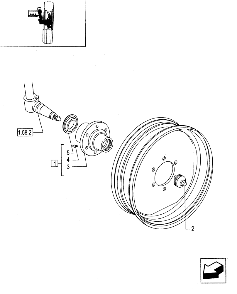 Схема запчастей Case IH JX75 - (1.58.3) - HUB AND STEERING WHEELS (04) - FRONT AXLE & STEERING