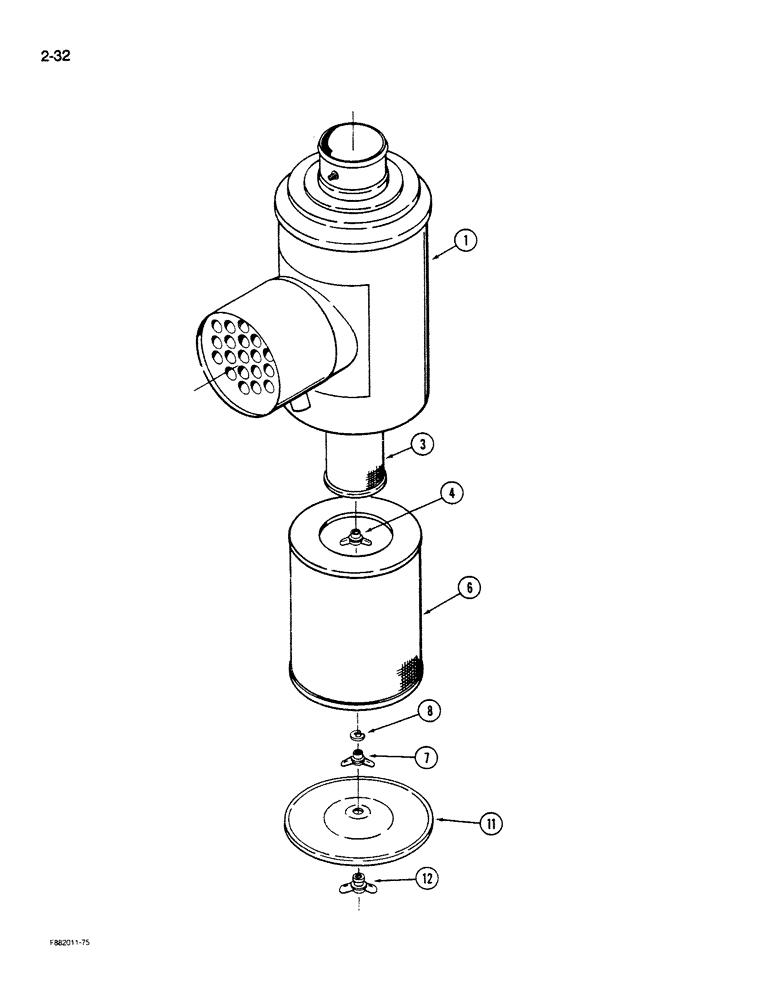 Схема запчастей Case IH STEIGER - (2-032) - AIR CLEANER ASSEMBLY, 11 INCH, 235 HORSEPOWER PRIOR TO P.I.N 7011 (02) - ENGINE