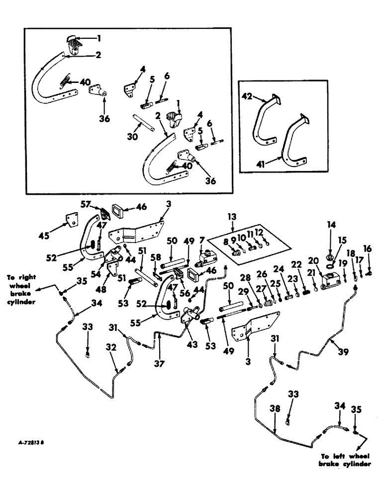 Схема запчастей Case IH 403 - (098) - HYDRAULIC BRAKE PEDAL, CYLINDER AND TUBES (33) - BRAKES & CONTROLS