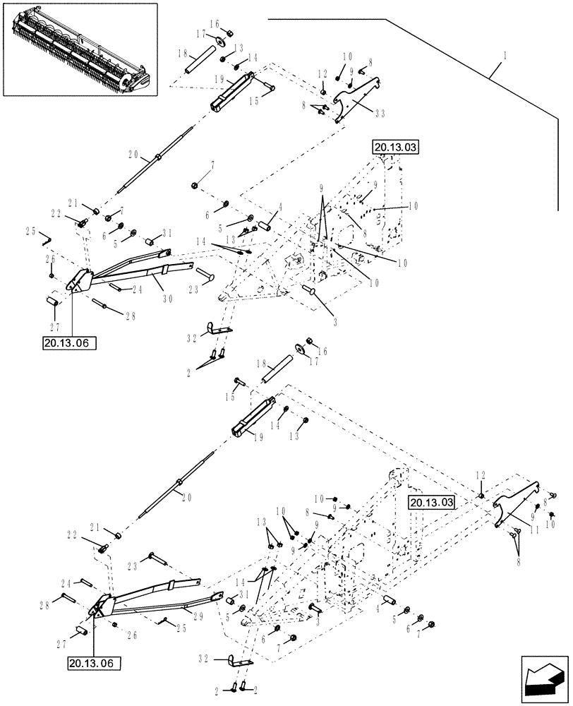 Схема запчастей Case IH 2020 - (20.13.05) - LONG DIVIDER MOUNT (58) - ATTACHMENTS/HEADERS