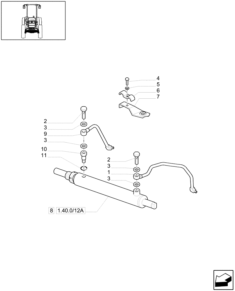 Схема запчастей Case IH JX1070C - (1.40.0/12) - 4WD FRONT AXLE - HYDRAULIC STEERING CYLINDER (04) - FRONT AXLE & STEERING