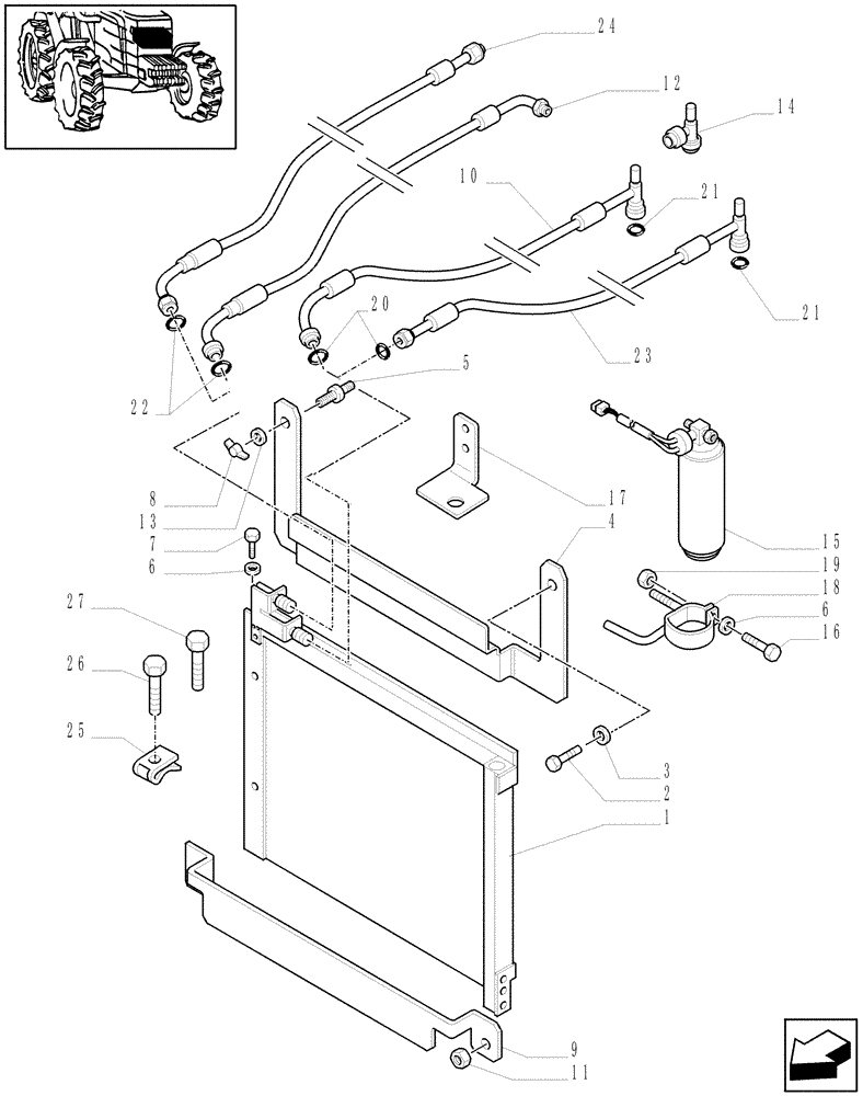 Схема запчастей Case IH JX70 - (0.88.0/02[01]) - (VAR.641-958) AIR CONDITIONING UNIT - CONDENSER - D6847 (01) - ENGINE
