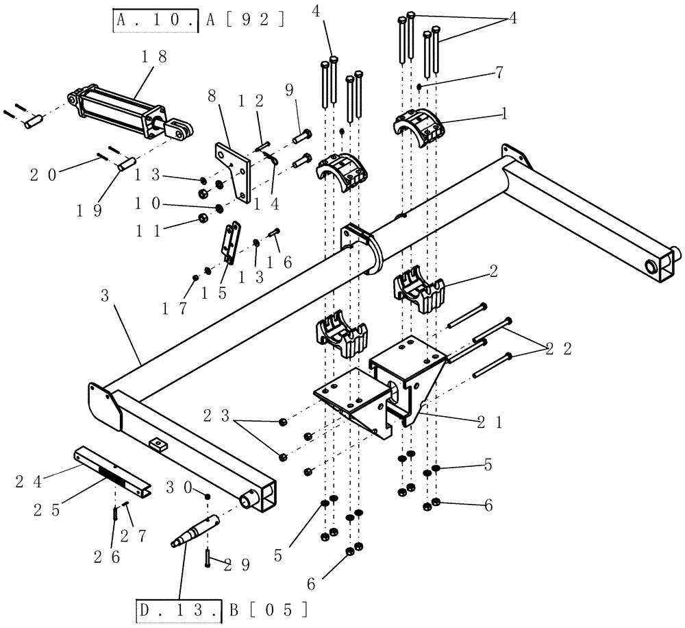 Схема запчастей Case IH 1200 - (D.13.B[04]) - ENDWISE TRANSPORT AXLE, 8RN - RIGID TRAILING (BSN CBJ022936) D - Travel