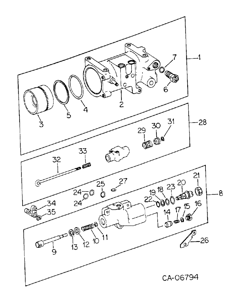 Схема запчастей Case IH 6788 - (10-26) - HYDRAULICS, DRAFT CONTROL CYLINDER AND VALVE (07) - HYDRAULICS