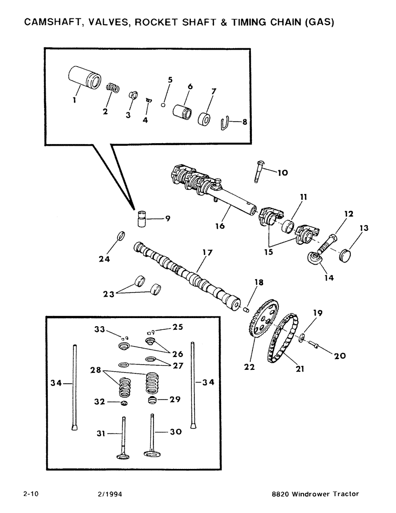Схема запчастей Case IH 8820 - (2-10) - CAMSHAFT, VALVES, ROCKET SHAFT & TIMING CHAIN, GAS (02) - ENGINE