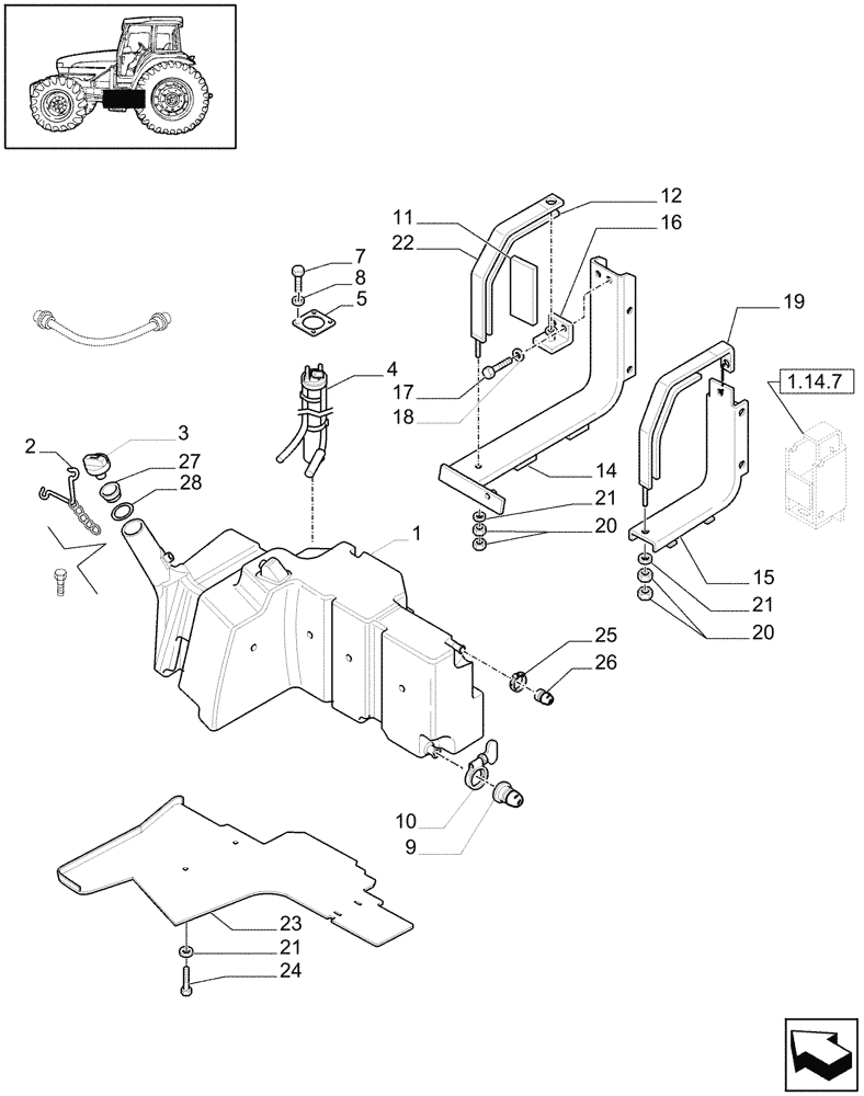 Схема запчастей Case IH MXU100 - (1.14.0/02[02]) - (VAR.131) SHIELD FUEL TANK - FUEL TANK AND RELATED PARTS (02) - ENGINE EQUIPMENT