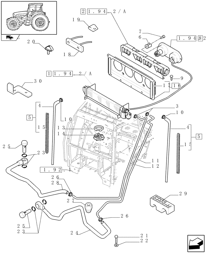 Схема запчастей Case IH FARMALL 95U - (1.94.2[01A]) - HEATING, PARTS - W/CAB - D6273 (10) - OPERATORS PLATFORM/CAB