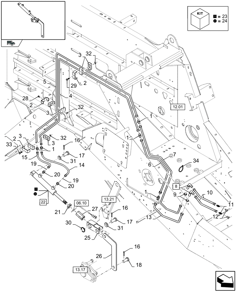 Схема запчастей Case IH LB333P - (07.06[01]) - HYDRAULICS KNIVES CROPCUTTER - PACKER - C699 (07) - HYDRAULIC SYSTEM