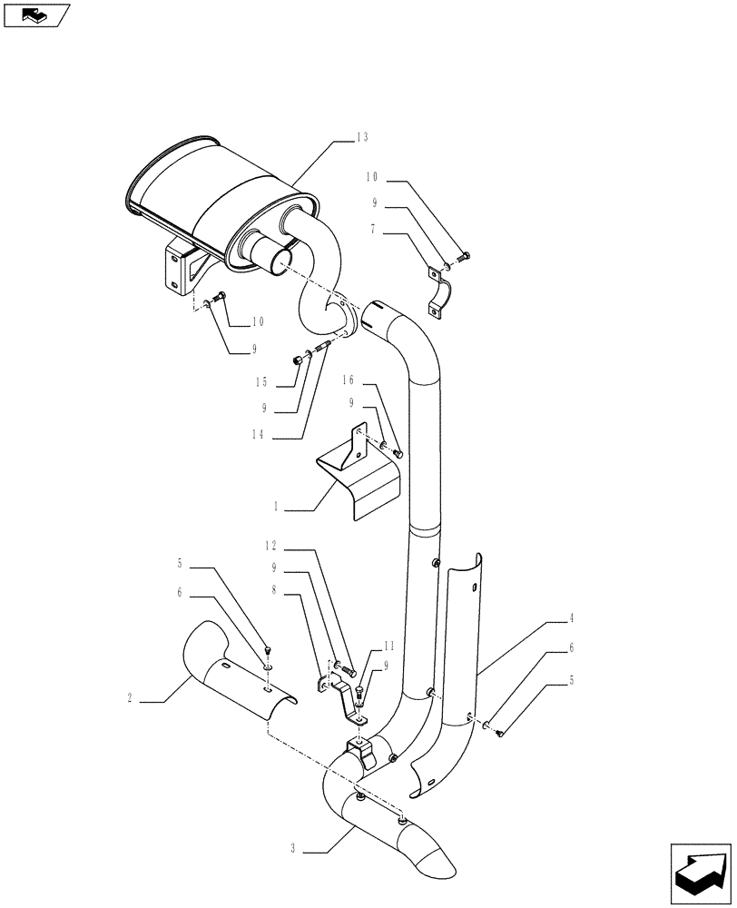 Схема запчастей Case IH FARMALL 75C - (10.254.0303) - HORIZONTAL EXHAUST WITH GUARD SHIELD (VAR.338111-330150-331150 / 743544) (10) - ENGINE