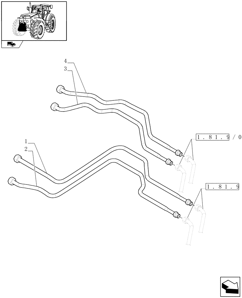 Схема запчастей Case IH PUMA 165 - (1.81.9/03[04]) - (VAR.091) FRONT HPL FOR MID MOUNT REMOTES WITH PTO, WITH AUX. COUPLERS - PIPES (07) - HYDRAULIC SYSTEM