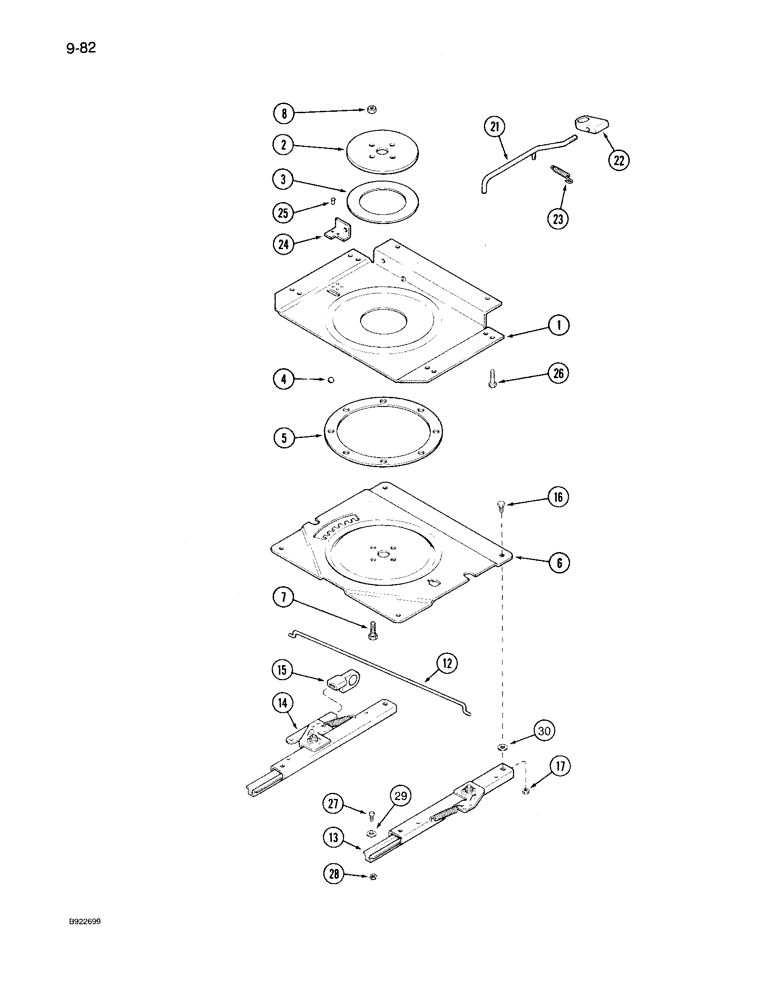 Схема запчастей Case IH 7140 - (9-082) - AIR SUSPENSION SEAT, SWIVEL AND SLIDES, PRIOR TO P.I.N. JJA0028200 (09) - CHASSIS/ATTACHMENTS