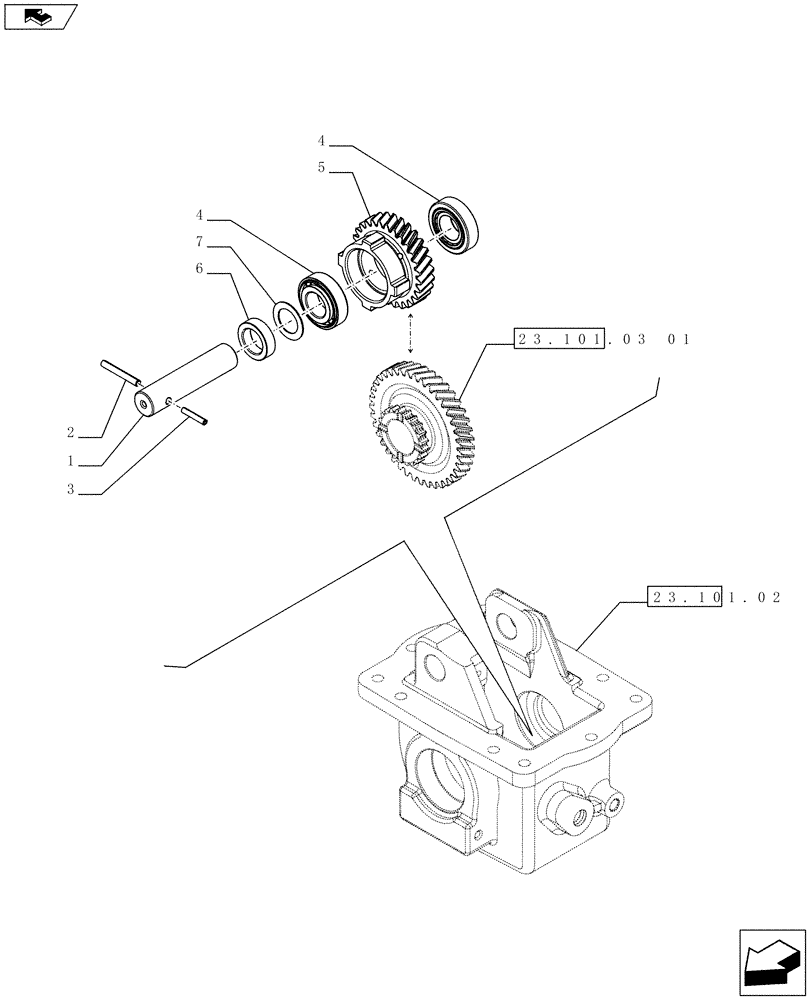 Схема запчастей Case IH FARMALL 65C - (23.101.03[02]) - 4WD TRANSMISSION GEARINGS (23) - FOUR WHEEL DRIVE SYSTEM