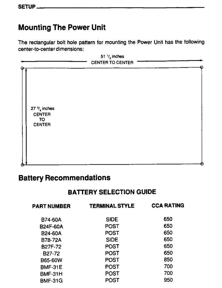 Схема запчастей Case IH 6590TA - (048) - SETUP, MOUNTING THE POWER UNIT, BATTERY RECOMMENDATIONS 