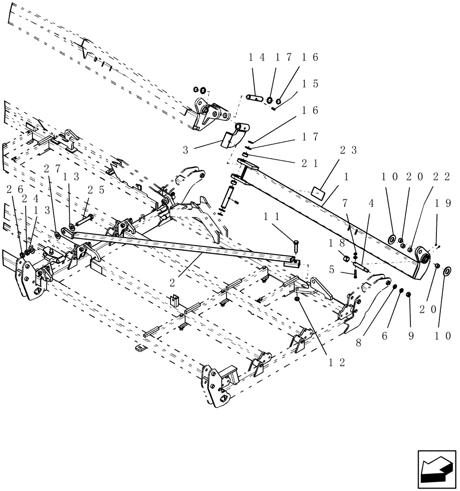 Схема запчастей Case IH ATX400 - (1.360.1) - 9 FIVE SECTION OUTER WING BRACING AND ROCKSHAFT - 57 MODEL SHOWN (12) - FRAME