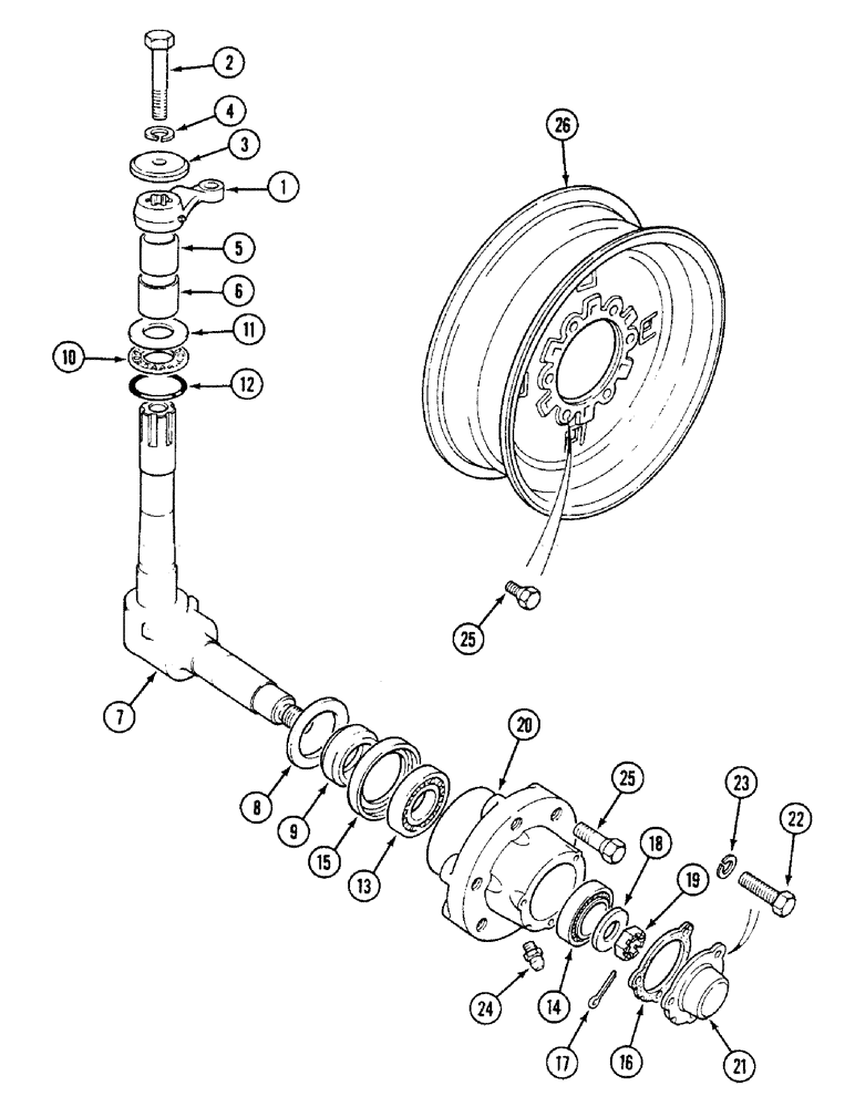 Схема запчастей Case IH 1594 - (5-122) - STUB AXLES, HUBS AND FRONT WHEELS, TWO-WHEEL DRIVE TRACTORS (05) - STEERING