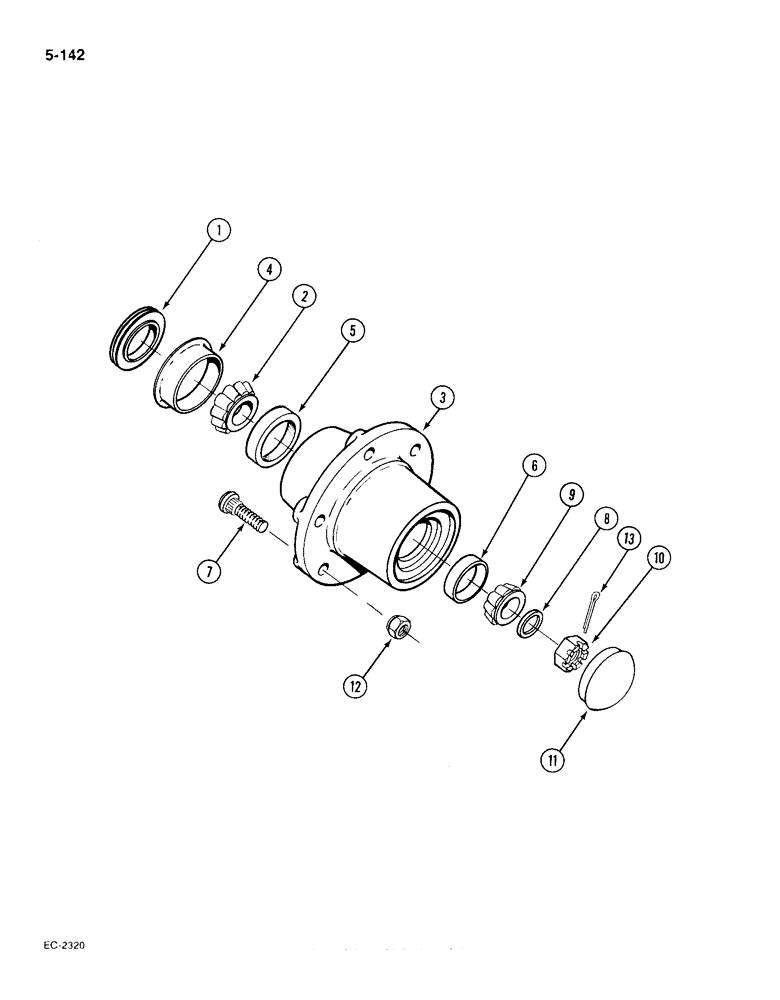 Схема запчастей Case IH 385 - (5-142) - WHEEL HUBS AND CAPS, ADJUSTABLE STRAIGHT FRONT AXLE (05) - STEERING