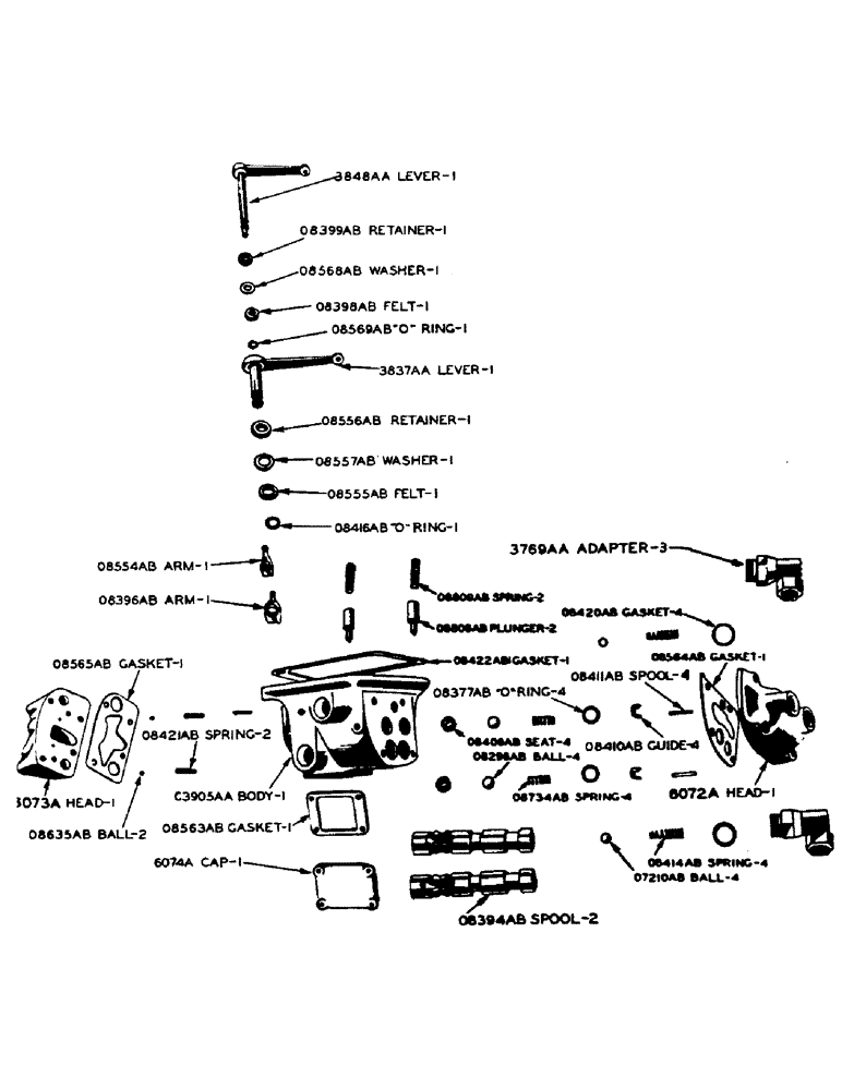 Схема запчастей Case IH DV-SERIES - (158) - HYDRAULIC SINGLE AND DUAL CONTROL UNIT, HYDRAULIC DUAL VALVE (08) - HYDRAULICS