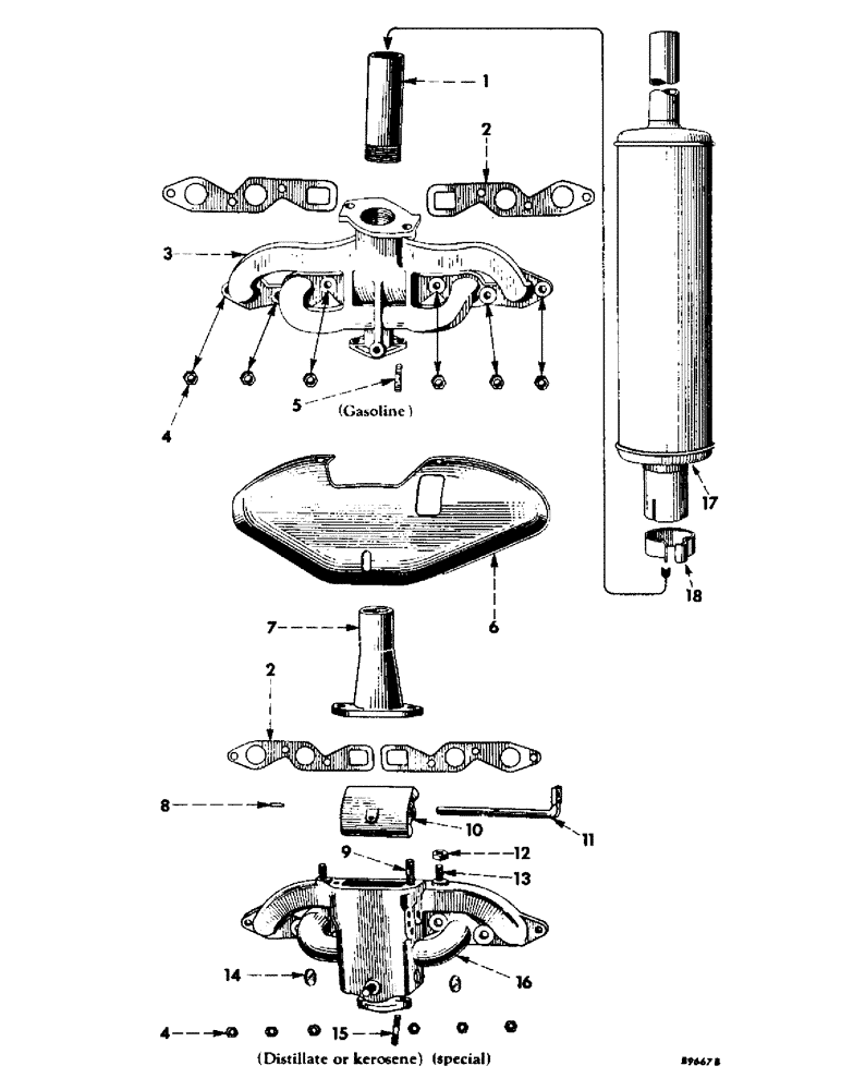 Схема запчастей Case IH 230 - (035) - ENGINE, MANIFOLD AND EXHAUST PIPE, 501 TO 65000 (01) - ENGINE