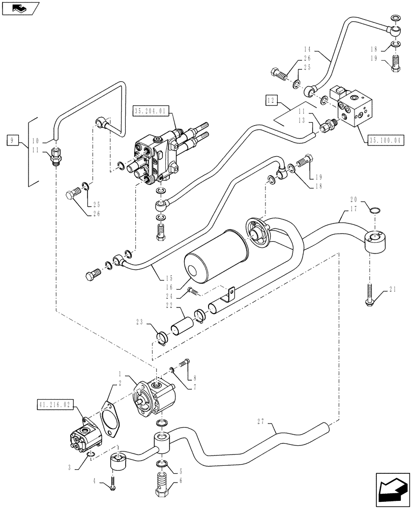 Схема запчастей Case IH FARMALL 50B - (35.204.03) - HYDRAULIC LINES, FILTER & SUCTION FILTER, LOADER VALVE W/O AUXILIARY - HST (35) - HYDRAULIC SYSTEMS