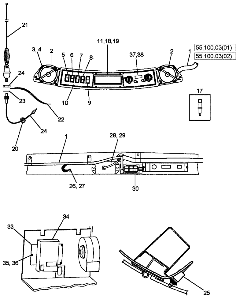 Схема запчастей Case IH 625 - (55.100.03[04]) - HARNESS, MAIN CAB - OVERHEAD CONTROL PANEL (55) - ELECTRICAL SYSTEMS