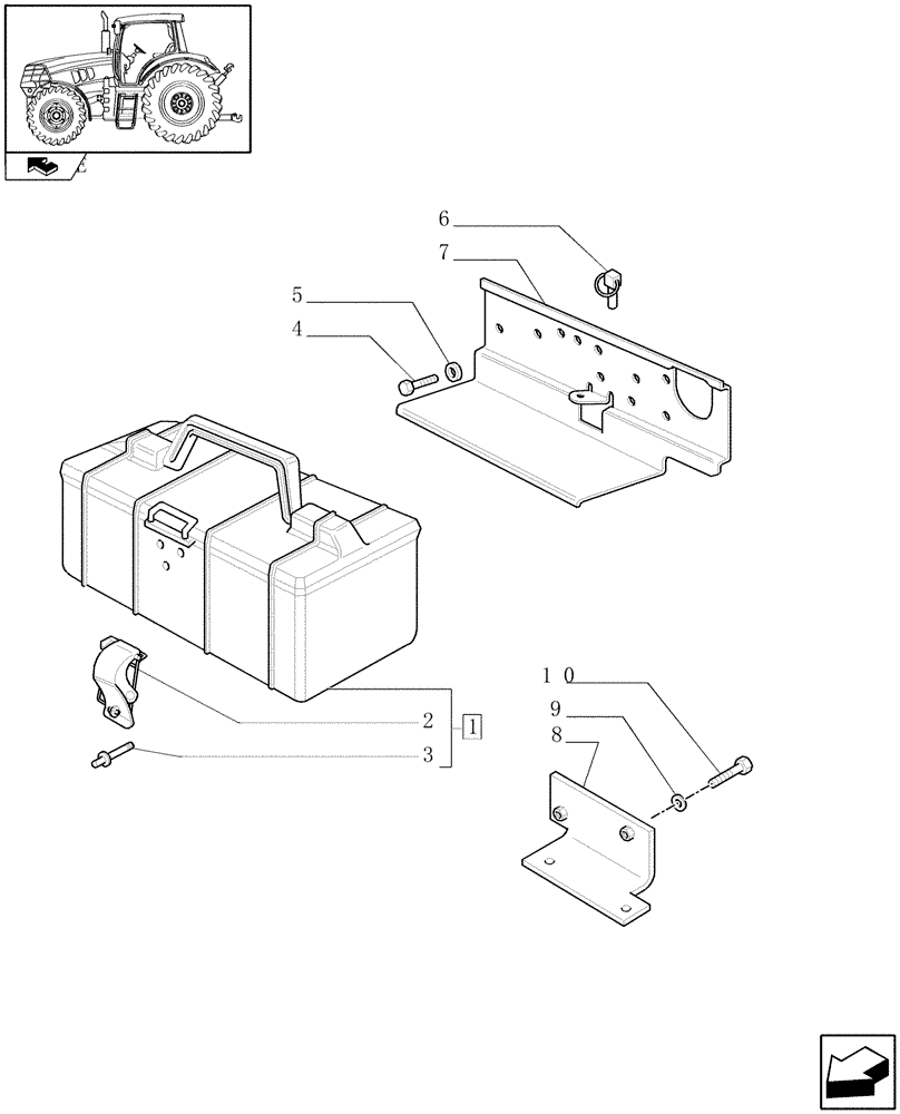Схема запчастей Case IH MAXXUM 115 - (1.90.5/01) - LARGE TOOL BOX (VAR.330995) (10) - OPERATORS PLATFORM/CAB