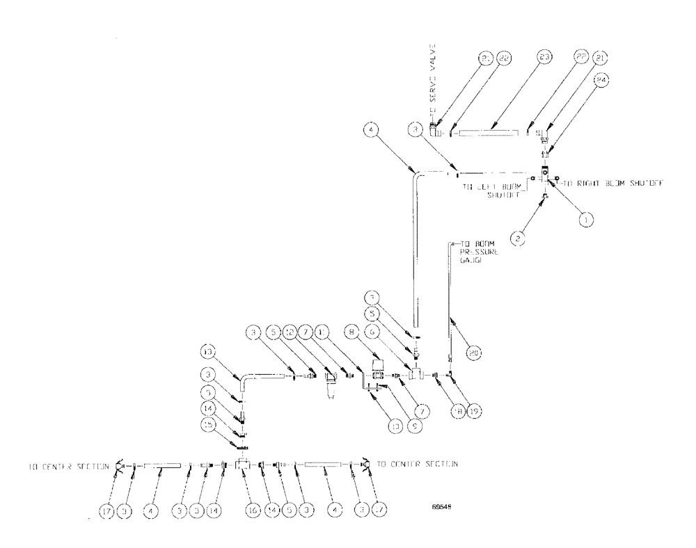 Схема запчастей Case IH SPX3185 - (09-025) - LIQUID PLUMBING - 75 3-BOOM SHUTOFF CENTER BOOM Liquid Plumbing