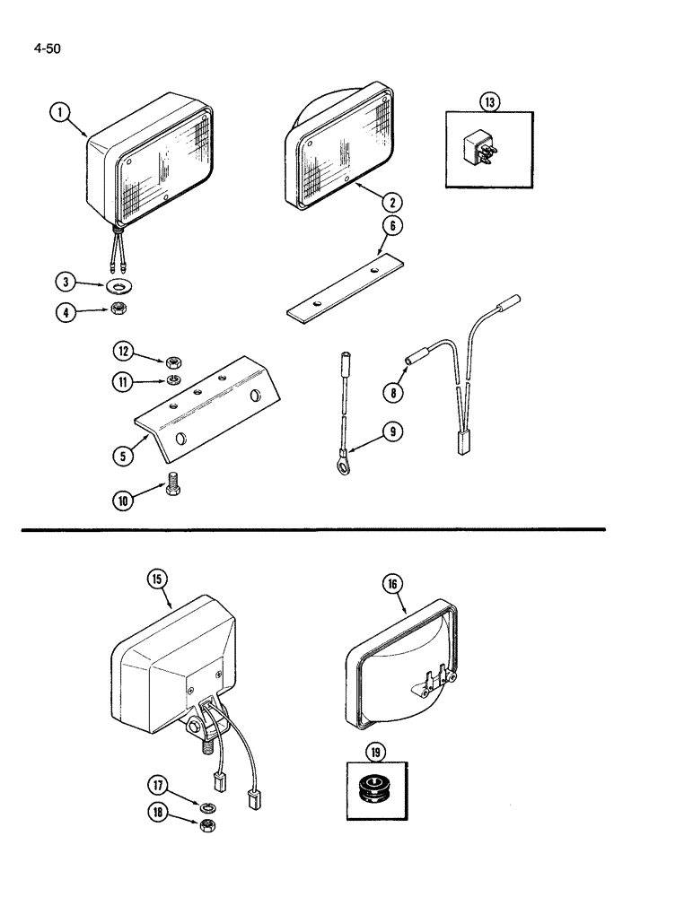 Схема запчастей Case IH 3594 - (4-050) - FLOOD LAMP ATTACHMENT (04) - ELECTRICAL SYSTEMS