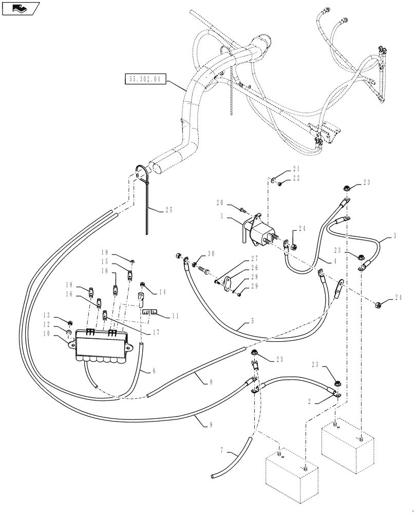 Схема запчастей Case IH TITAN 3530 - (55.302.03) - BATTERY SHUTOFF, FUSES, AND CABLES (55) - ELECTRICAL SYSTEMS