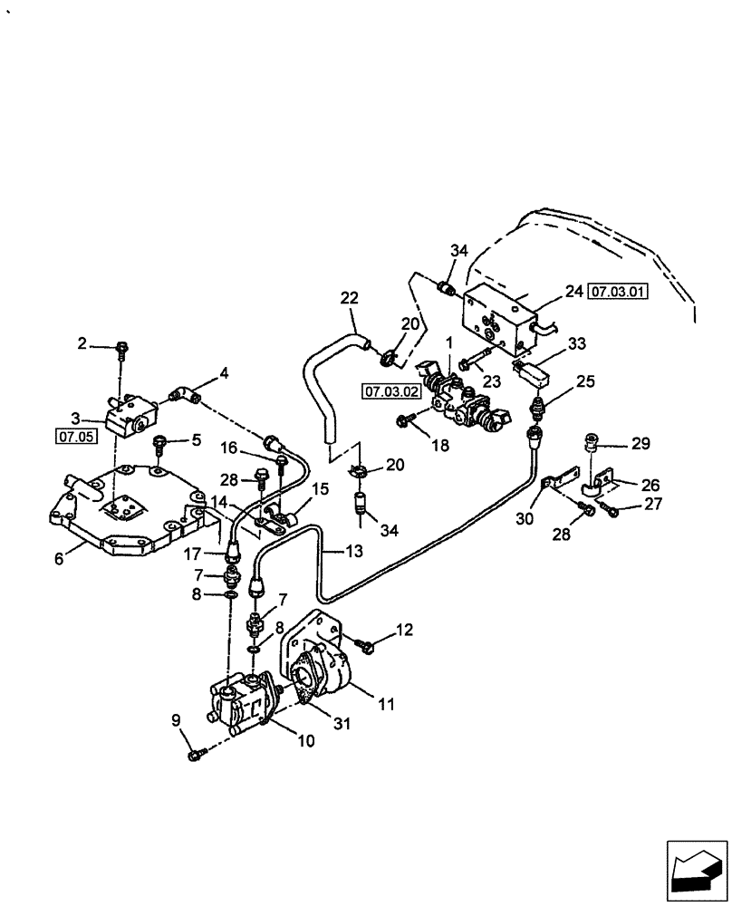 Схема запчастей Case IH FARMALL 60 - (07.03) - EHSS & PTO PUMP & PIPING (07) - HYDRAULIC SYSTEM