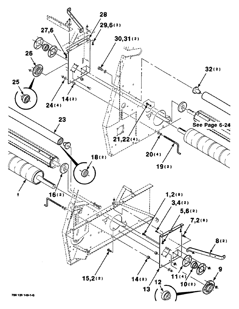 Схема запчастей Case IH 8460 - (6-18) - ROLLERS ASSEMBLY, LOWER, SERIAL NUMBER CFH0016501 THROUGH CFH0057722 (14) - BALE CHAMBER