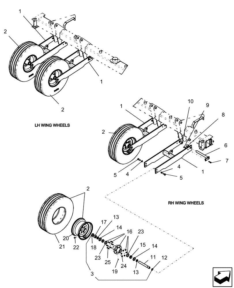 Схема запчастей Case IH 1250 - (44.100.05) - WHEEL, STANDARD WING - 16 ROW (44) - WHEELS