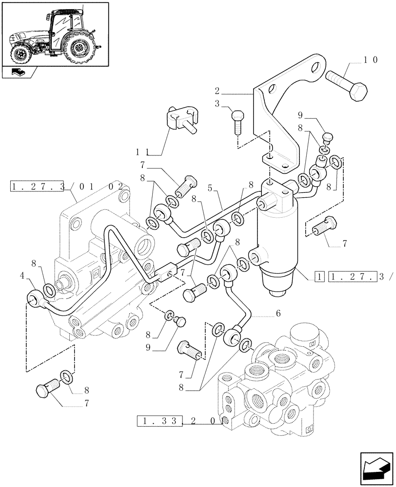 Схема запчастей Case IH FARMALL 105N - (1.27.3/01[03]) - 2WD AND 4WD STANDARD TRACTION SELECTION WITH 32X16 HYDR. TRANSM. - CLUTCH ENGAGEM., PIPES (VAR.337402 / 743513; VAR.338401) (03) - TRANSMISSION