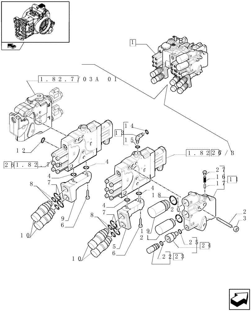 Схема запчастей Case IH PUMA 165 - (1.82.7/03A[02]) - REAR ELECTRONIC REMOTE CONTROL VALVES WITH 3 ELEMENTS AND POWER BEYOND - BREAKDOWN (07) - HYDRAULIC SYSTEM