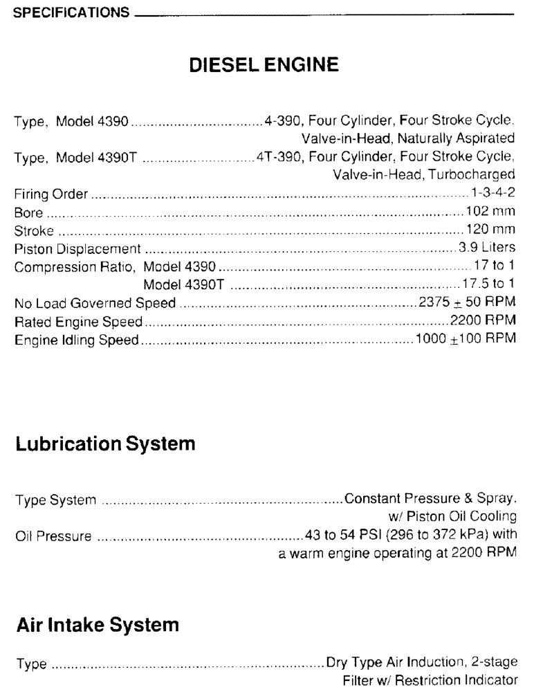 Схема запчастей Case IH 4390 - (007) - SPECIFICATIONS 
