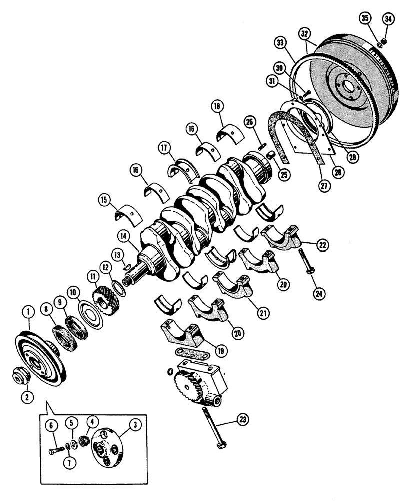 Схема запчастей Case IH 630 - (024) - CRANKSHAFT AND FLYWHEEL (02) - ENGINE